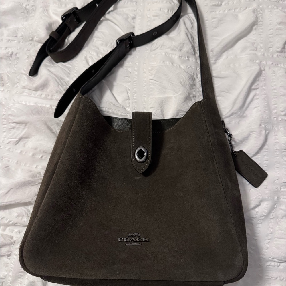 Coach Dark Army Green Suede Hadley Bag - Picture 2 of 4